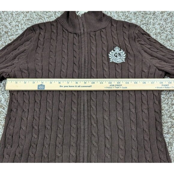 Lauren Ralph Lauren Cable Knit Sweater Women's Large Brown Crest Full Zip Up - Picture 5 of 6